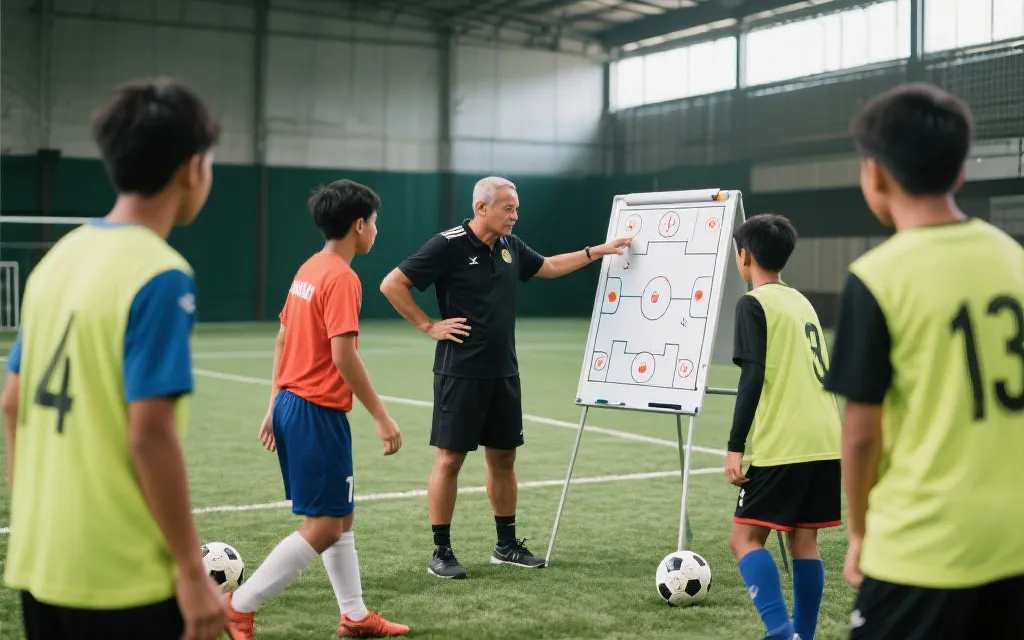 越南年轻球员训练与教练团队战术指导的画面
